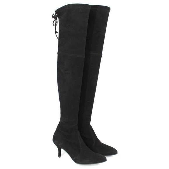 Stuart Weitzman Tiemodel Black Suede Over The Knee Stiletto Heel Boots 6.5
